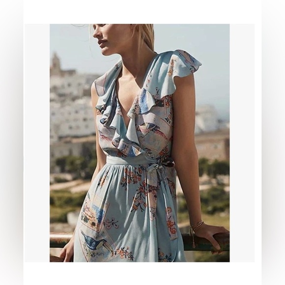 Anthropologie Dresses & Skirts - Anthropologie Maeve Rosalia Ruffle Floral bird Print Mini Wrap Dress Sz 14